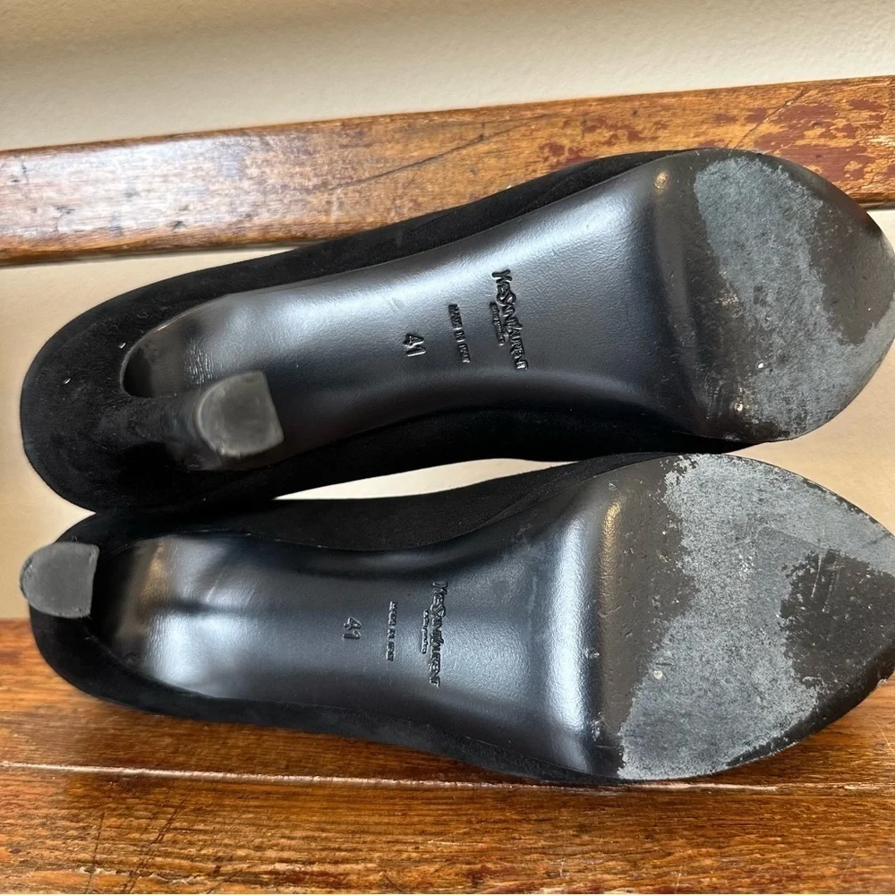 YSL Yves Saint Laurent Black Suede Platform Mary Jane Heels Shoes - Picture 14 of 16